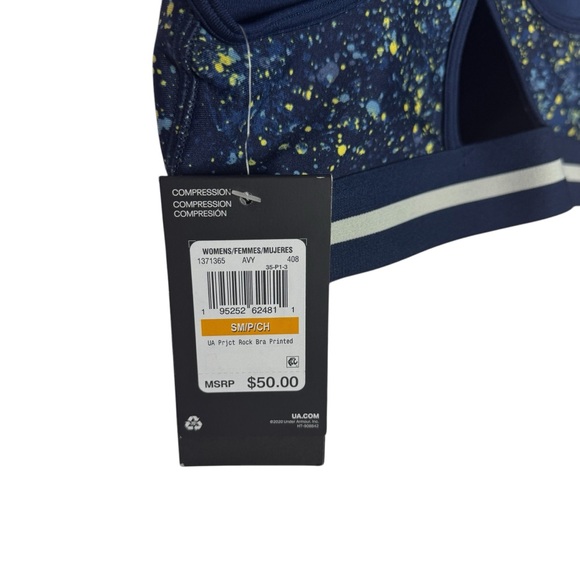 NWT | Under Armour Project Rock Printed Sports Bra | Size Small | Navy Speckle - Picture 4 of 8